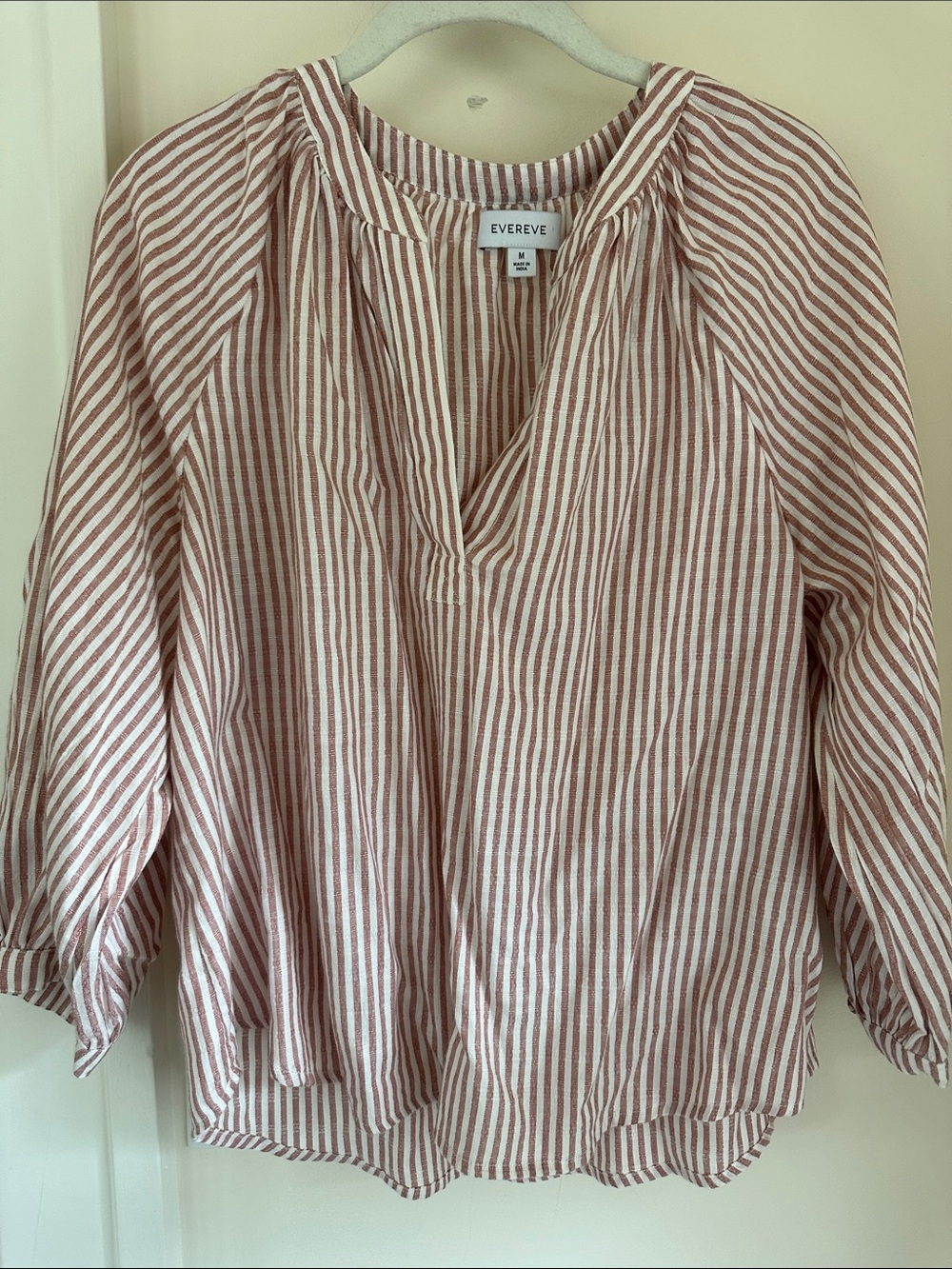 Evereve Mauve pink-Striped White Peasant Top
